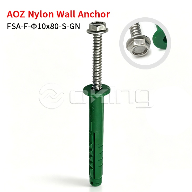 Scriú Flange Cruach Dhosmálta AOZ M10x80 le Ancaire Balla Níolón Glas le haghaidh Balla Cuirtín & Suiteáil Taobh amuigh